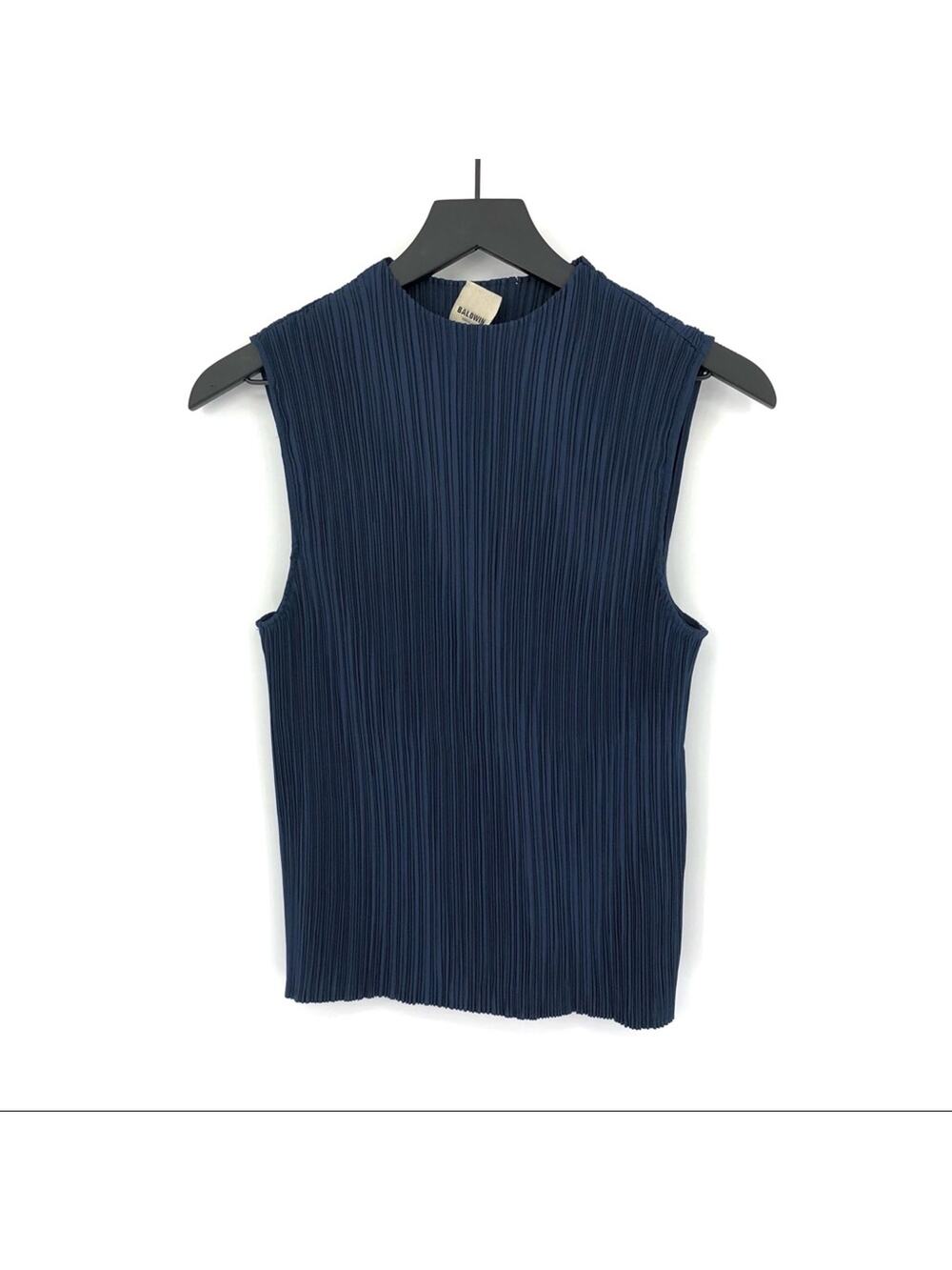 BALDWIN Gemma Crinkle Tank Top Navy Blue M (S)